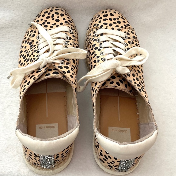 Leopard Print Dolce Vita Morris Espadrille Glitter Embossed Lace Up Sneaker Sz 8 - Picture 8 of 15
